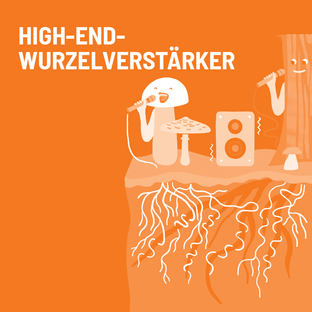 Illustration eines Mykorrhiza-Pilz mit dem Text Highend Wurzelverstärker