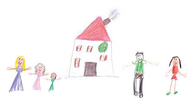 Zeichnung der Familie vor einem Haus