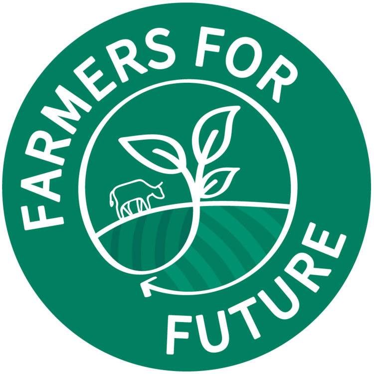 Farmers for Future-Logo zeigt eine Kuh im Kreislauf mit einer Pflanze