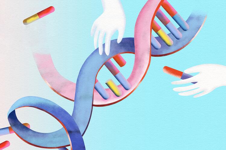 Hände, die einen DNA-Strang verändern