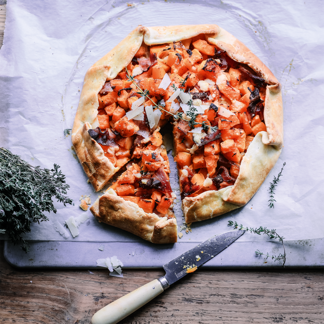 Butternut-Kürbis mit Speck und Parmesan