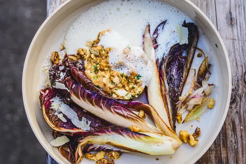 Gebratener Radicchio mit Laugenknödel