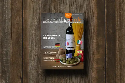 Cover Lebendige Erde, Lebensmittel mit europäischen Fahnen